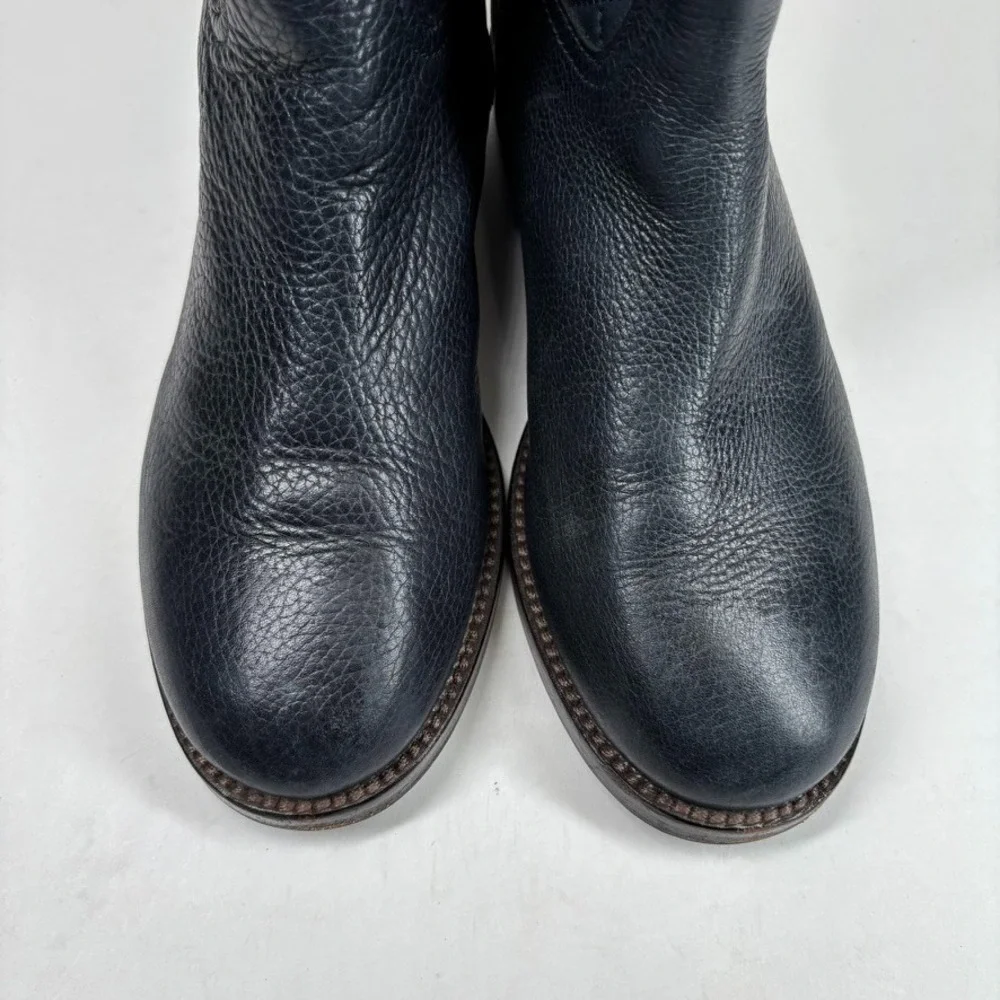 Tory Burch Marion Women's US 8M Quilted Black Leather Mid-Calf‎ Boots Equestrian